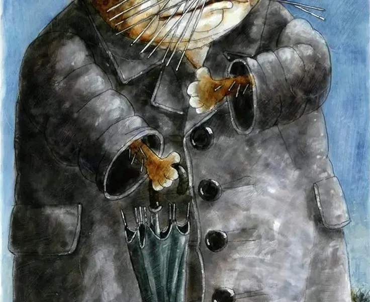 Кошка в пальто картина