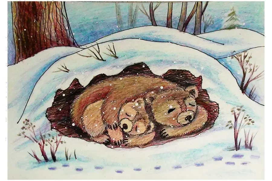 Медведь спит в берлоге для детей