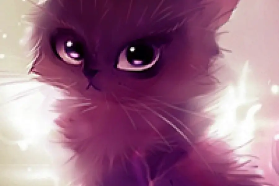 Милый котик на фиолетовом фоне