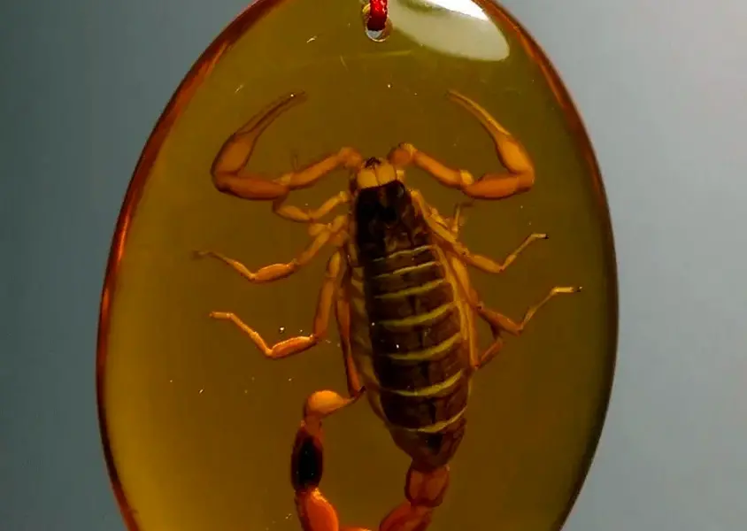 Скорпион с янтарем кулон